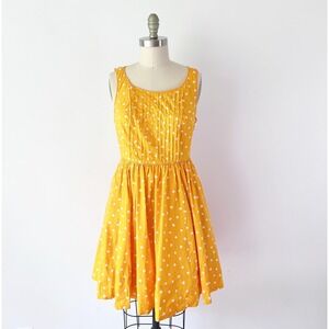Moulinette Soeurs Dress Yellow Polka Dot‎ Lace Back Pintuck Pockets 6